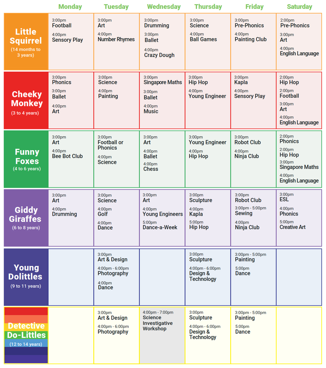 After School Timetable